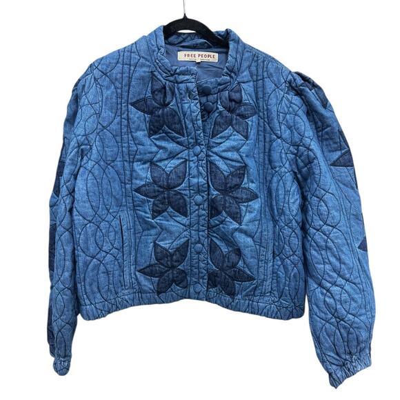 Free people Quinn Quilted Denim Jacket Size Large/ Indigo Blue New - Picture 3 of 6